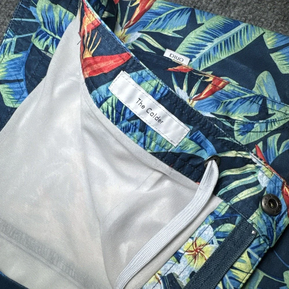 Onia The Calder Swim Board Trunks Blue Floral Print Men Size 34 Drawstring Lined
